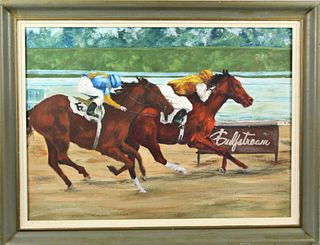 Equestrian Horse Racing Scene, Oil on Canvas