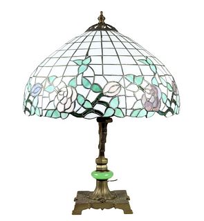Art Deco Table Lamp With Leaded Glass Shade
