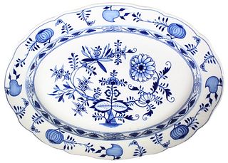 Blue & White Porcelain Blue Onion Platter with Meissen Mark
