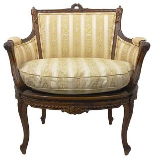 Carved French Arm Chair Upholstered