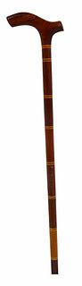 Inlaid Wood Cane with T-Handle