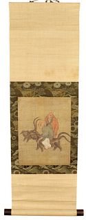 Chinese Scroll of 2 Men Riding a Beast