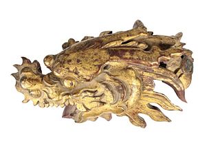 Chinese Temple Fragment, Carved and Gilded Wood