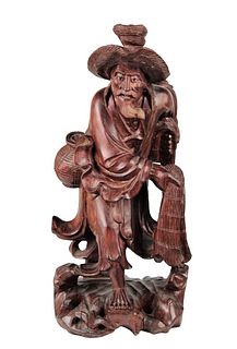 Chinese Wood Sculpture of a Fisherman
