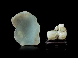 Two Carved Jade Articles
Length of larger 3 1/2 in., 8.89 cm. 