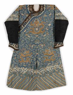 A Blue Ground Kesi Woven Silk Dragon Robe, Jifu
  