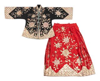 An Embroidered Silk Wedding Set
Length of skirt 32 1/2 in., 80.3 cm.