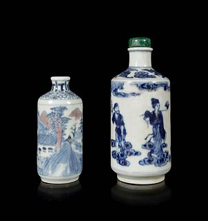 Two Underglaze Blue and Red Snuff Bottles
Height of taller overall 5 in., 12.7 cm.