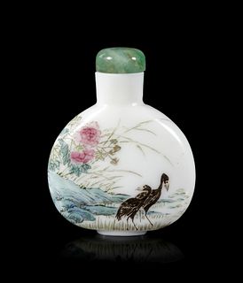 A Painted Enamel on White Glass Snuff Bottle
Height overall 2 1/4 in., 5.7 cm.