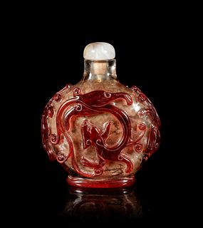 A Red Overlay Clear Glass Snuff Bottle
Height overall 3 1/2 in., 8.9 cm.