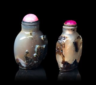 Two Carved Silhouette Agate Snuff Bottles
Height of taller overall 2 7/8 in., 7.3 cm. 