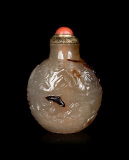 A Well Carved Shadow Agate Snuff Bottle
Height overall 2 7/8 in., 7.3 cm. 