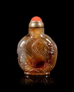 A Carved Agate Snuff BottleHeight overall 2 1/2 in., 6.4 cm.