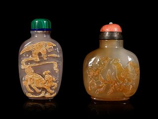 Two Carved Agate Snuff Bottles
Height of taller overall 3 in., 7.6 cm.