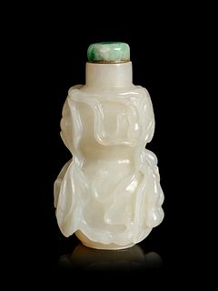 A White Jade 'Gourd' Snuff Bottle
Height overall 2 3/4 in., 7 cm.