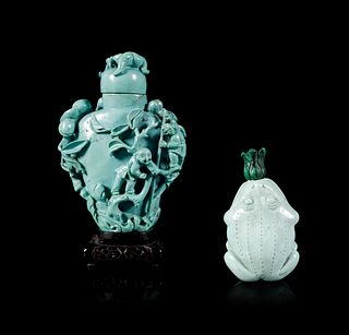 Two Turquoise Snuff Bottles
Height of taller overall 3 3/4 in., 9.5 cm.