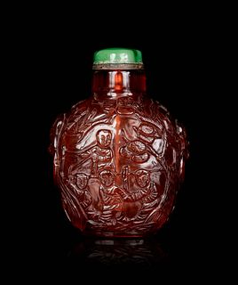 A Carved Amber Snuff Bottle
Height overall 2 3/4 in., 7 cm. 