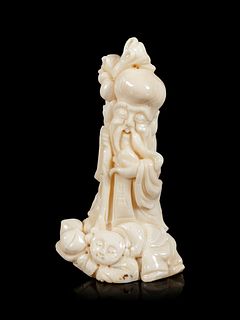 A White Coral Figure of Shoulao
Height 4 1/2 in., 11 cm.