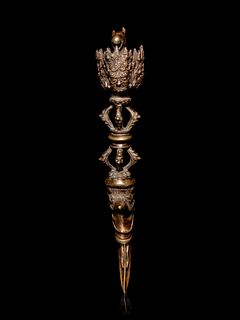 A Tibetan Gilt Bronze PhurbaHeight 14 1/2 in., 36.8 cm.