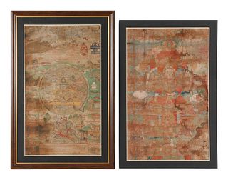 Two Tibetan Thangkas
Height of image 34 x width 21 in., 86.36 x 53.34 cm