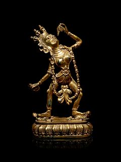 A Tibetan Gilt Bronze Figure of Bodhisattva Vajrayogini Height 10 1/8 in., 25.7 cm.