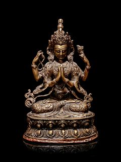 A Sino-Tibetan Gilt Bronze Figure of BodhisattvaHeight 9 in., 22.86 cm.