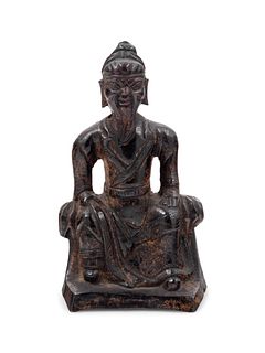 A Bronze Figure of Seated Guangong
Height 4 3/4 in., 12.07 cm