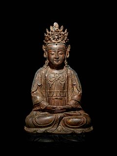 A Large Bronze Figure of Seated Guanyin
Height 23 in., 58.5 cm