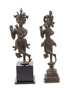 Two Indian Bronze Figures of Lord Krishna 
Height of taller 8 1/2 in., 21.59 cm.