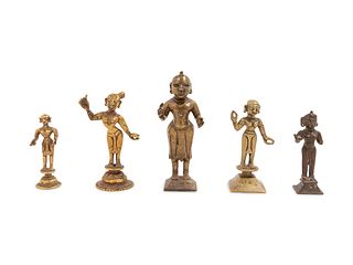 Five Indian Bronze Figures of Deities
Height of largest 7 1/2 in., 19.1 cm.