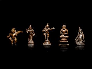 Five Indian Bronze Figures of Deities
Height of tallest 3 1/4 in., 8.3 cm