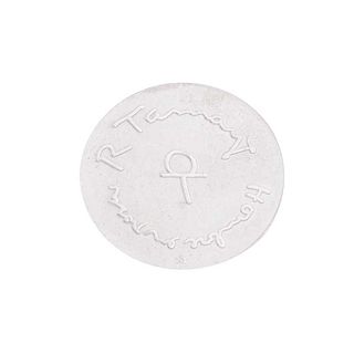 Rufino Tamayo. Medalla conmemorativa con su obra gráfica "El hombre en rosa". Elaborada en plata Ley .900 Serie de 1200 en plata. 38 mm