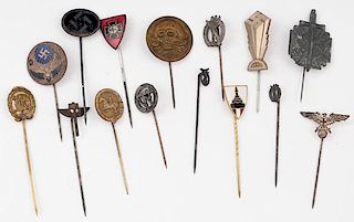 German WWII Assorted Stickpins, Lot of Fifteen 