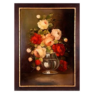 Anónimo. Bouquet. Óleo sobre fibracel. Enmarcado. 69 x 49 cm.