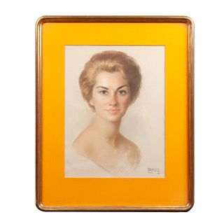 Raúl Mateola. Retrato de dama. Firmado y fechado 1962. Pastel sobre papel. Enmarcado. Detalles de conservación.