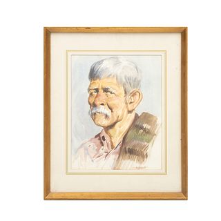 Luis Amendolla. Retrato de anciano. Firmada. Acuarela sobre papel. Enmarcada. 24 x 19 cm