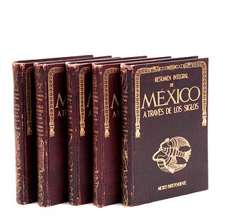 Torner, Florentino M. (Resumen). Resumen integral de México a través de los siglos. Tomos I-V. Encuadernado en pasta dura. Pzs: 5.