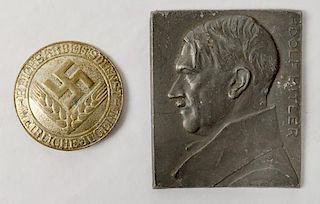 German WWII Adolf Hitler Table Medal and Labor Pin 