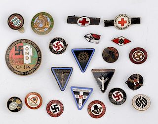 German WWII Assorted Political Enamel Pins, Lot of Twenty-One 