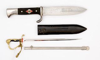 German WWII Hitler Youth Knife and Miniature Army Sword 