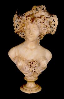 CIPRIANI ANTIQUE HUGE MARBLE BUST OF LADY & HAT