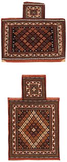 7004 TWO ANTIQUE PERSIAN SALT BAGS, 1 ft 9 in x 1 ft 9 in & 1 ft 5 in x 2 ft 5 in