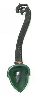 Indian Mughal style jade Spoon with jewels. Size 7 3/4 inches length.