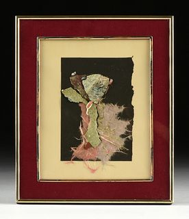 AMANDA HOLLOWAY(American 20th Century) A COLLAGE, "Pink and Gold on a Black Ground," 