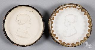 Two chalkware profile portrait plaques, 19th c.