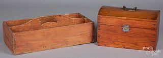 Pine tool carrier and dome lid box, 19th c.
