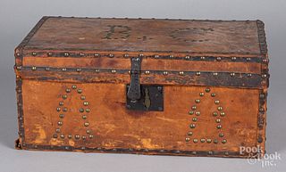 Leather lock box, 19th c.