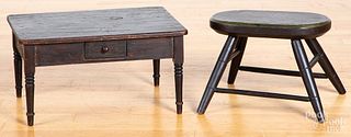 Miniature painted table, together with a footstoo