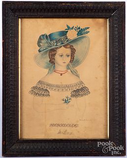 Ink and watercolor portrait of Henrietta, 19th c.