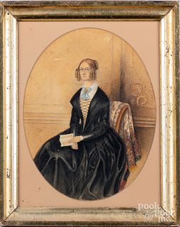 Watercolor portrait of a young woman, mid 19th c.